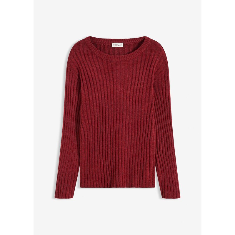 bonprix Oversize vrúbkovaný pulóver, farba červená 66995375