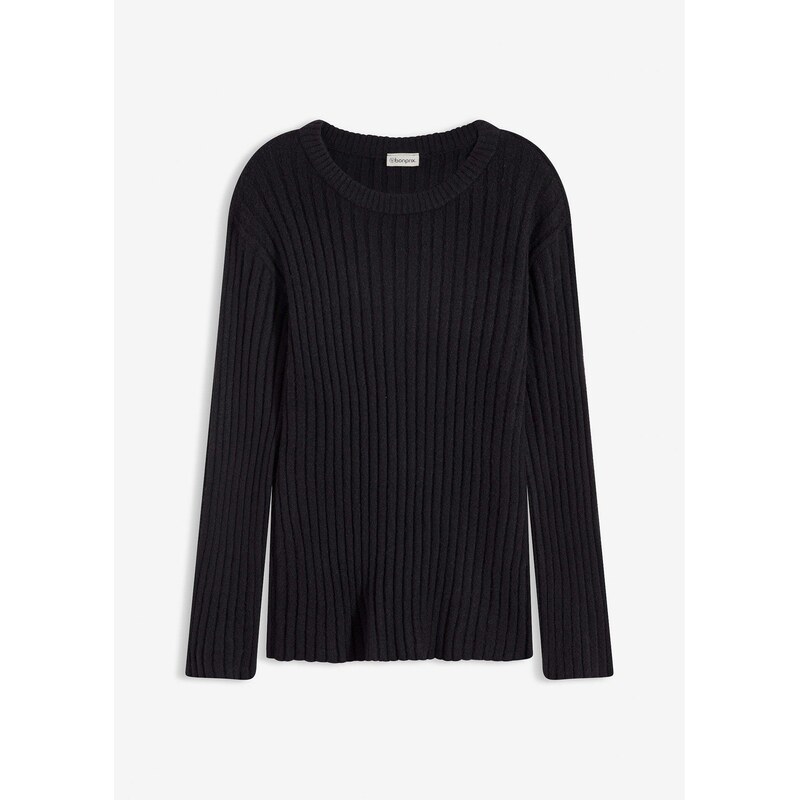 bonprix Oversize vrúbkovaný pulóver, farba čierna 66995376