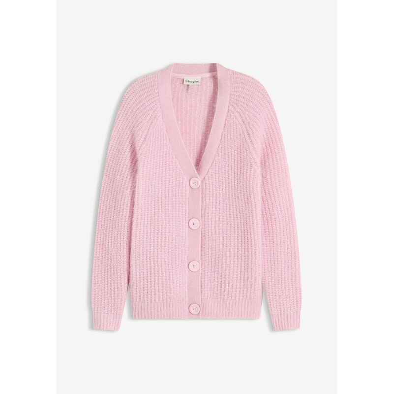 bonprix Pletený sveter, vrúbkovaný, s lesklým efektom, farba ružová 66995380