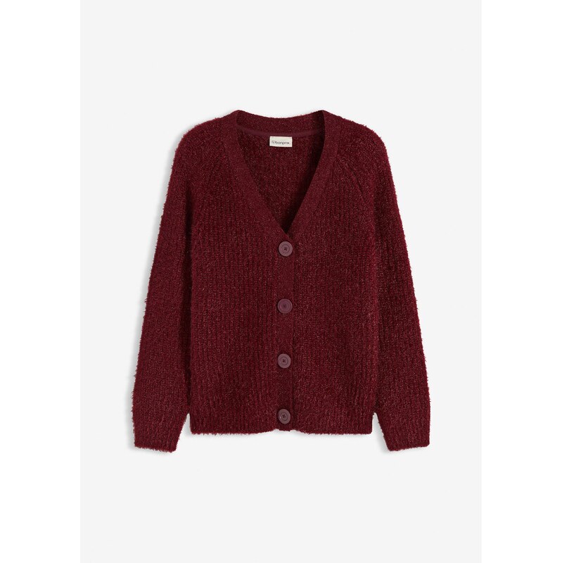 bonprix Pletený sveter, vrúbkovaný, s lesklým efektom, farba červená 66995381