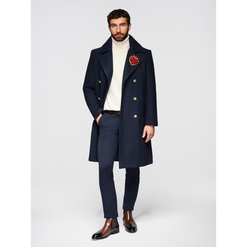 Ombre Mens double-breasted coat with wool and decorative appliqués - 66999657