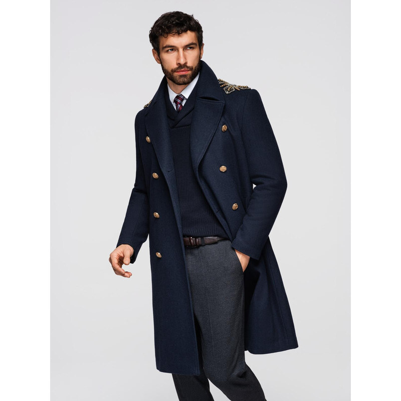 Ombre Mens double-breasted coat with wool and decorative shoulder 67008545
