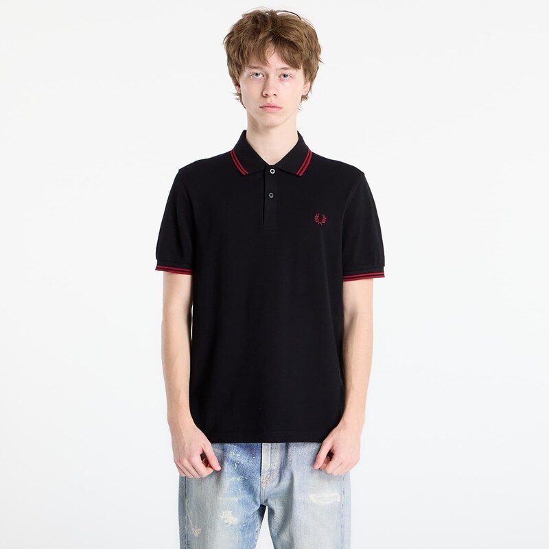 Tričko FRED PERRY Twin Tipped Fred Perry Shirt Black/ Burnt Red L 67004820