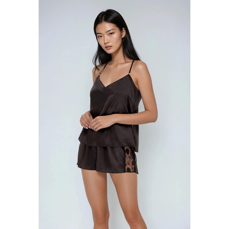 Babella Saténové krátke pyžamo Anette čierne, Farba čierna 27270660