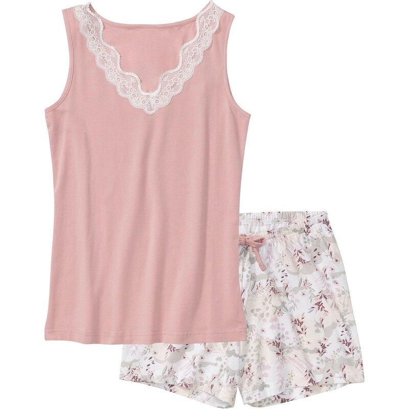 bonprix Krátke pyžamo s jemnou čipkou, farba ružová 44789552