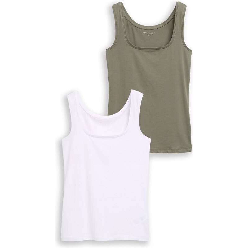 TOM TAILOR Top olivová / biela 67015582