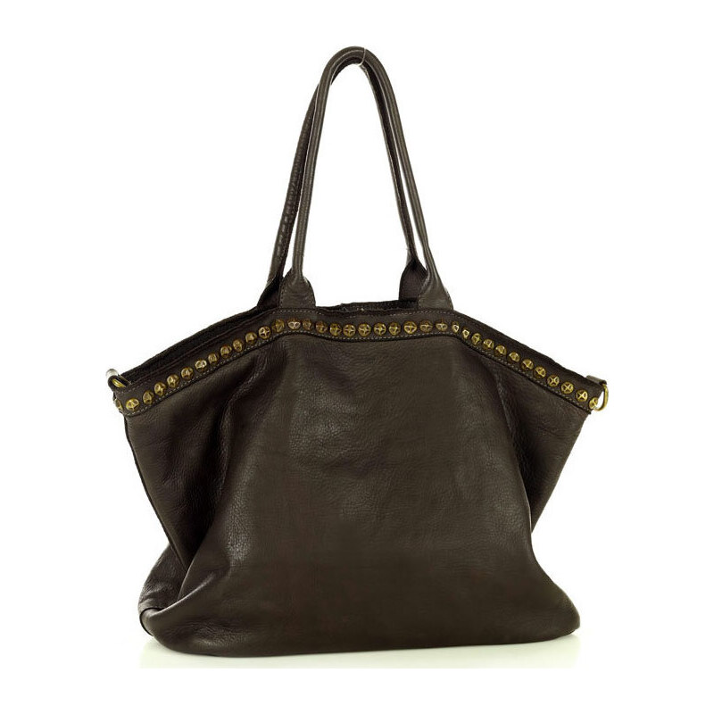 Genuine Leather MARCO MAZZINI Tmavohnedá veľká vintage kožená kabelka 67030456