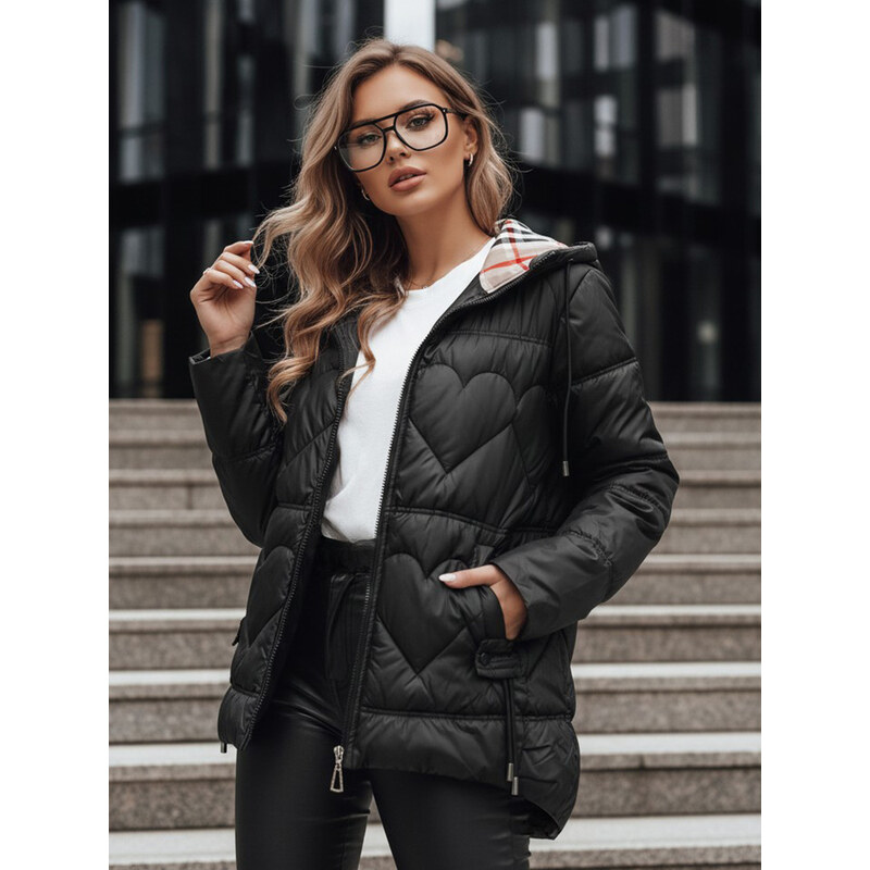 BASIC Čierna bunda s prešívanými srdiečkami OLMO TY4242 49950942