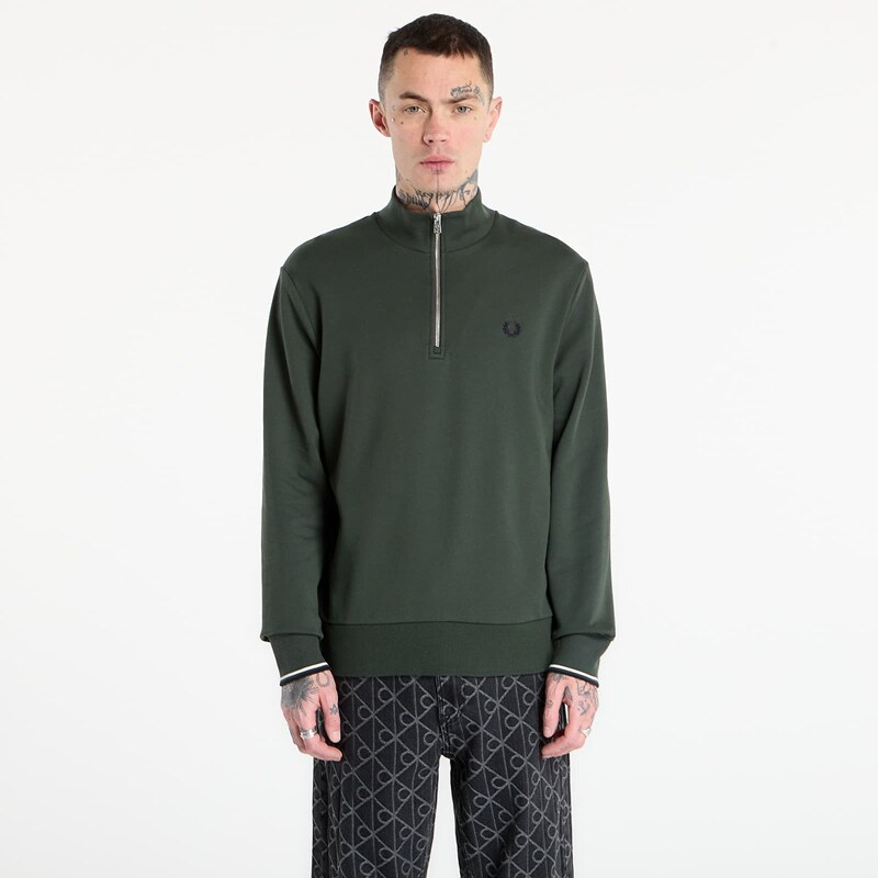 Mikina FRED PERRY Half Zip Sweatshirt Court Green/ Snow White/ Navy L 67034013