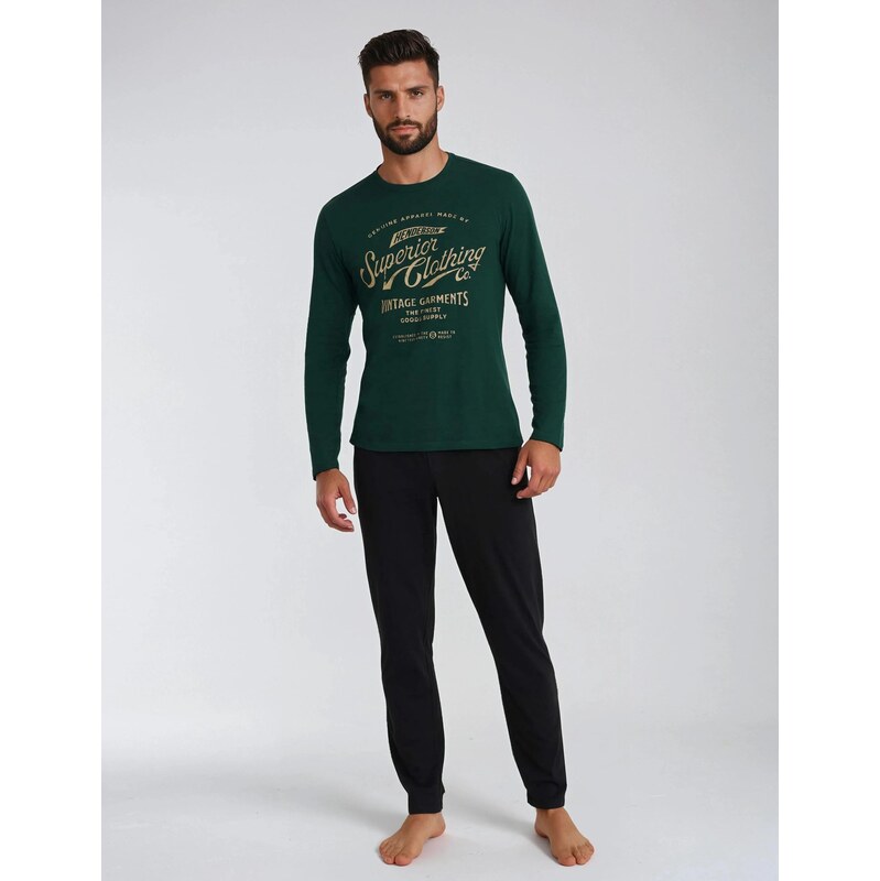 Henderson Pánske bavlnené pyžamo Imress 40952-79X tmavozeleno-čierne, 44537175
