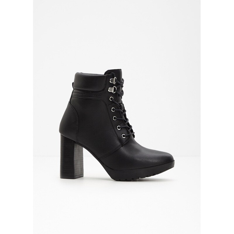 bonprix Krátke čižmy na šnurovanie, farba čierna 45747675
