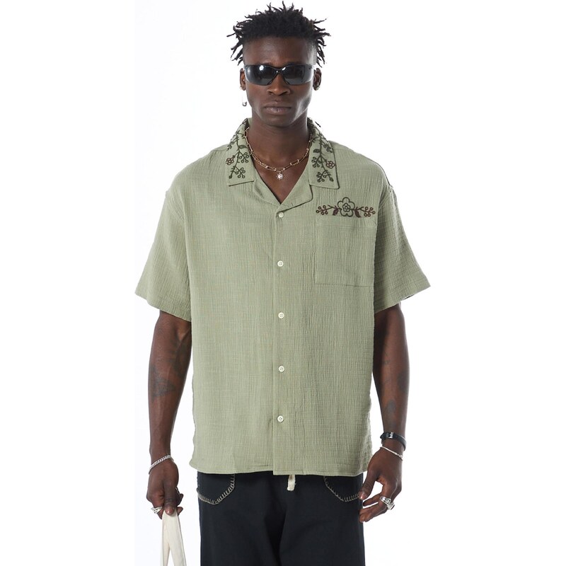 VAMOS CLO Košeľa hnedá / zelená / olivová 60683144