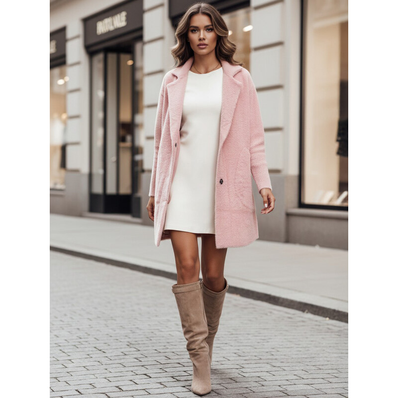 BASIC Svetloružový dámsky kabát z alpaky RITA II NY0681 57254595