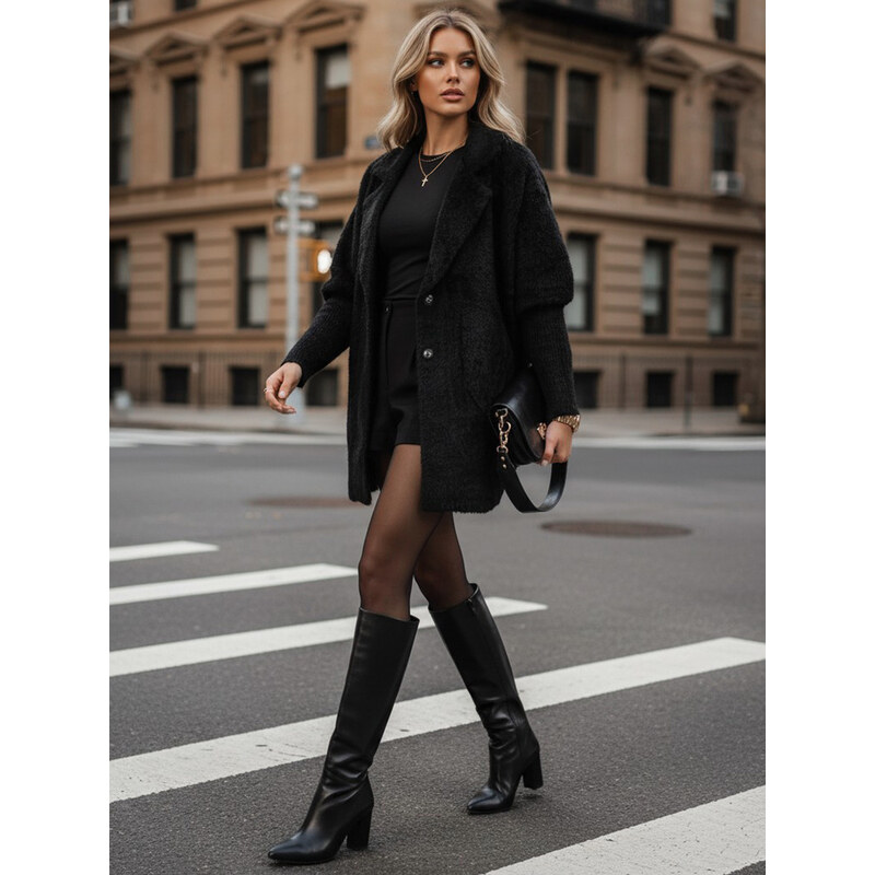 BASIC Čierny dámsky kabát z alpaky RITA II NY0669 57254596