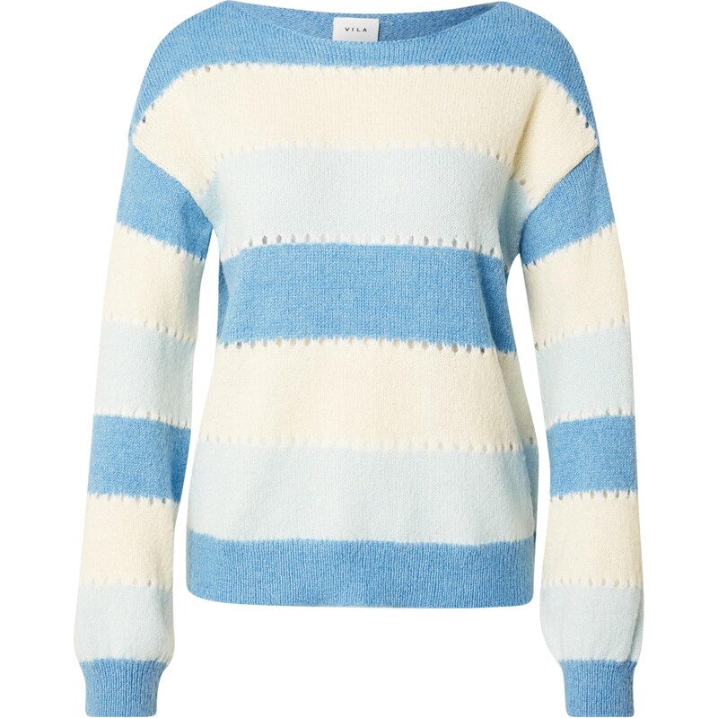 VILA Sveter krémová / nebesky modrá / svetlomodrá 67036553