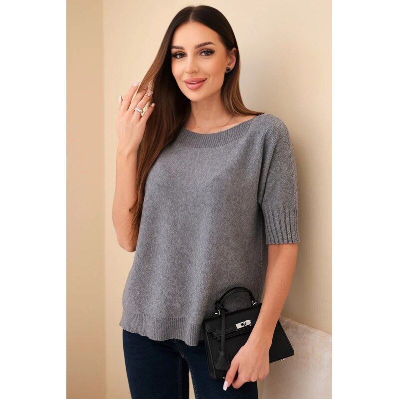 Kesi Włoski Dámsky sveter z viskózy s krátkym rukávom šedý 65143670
