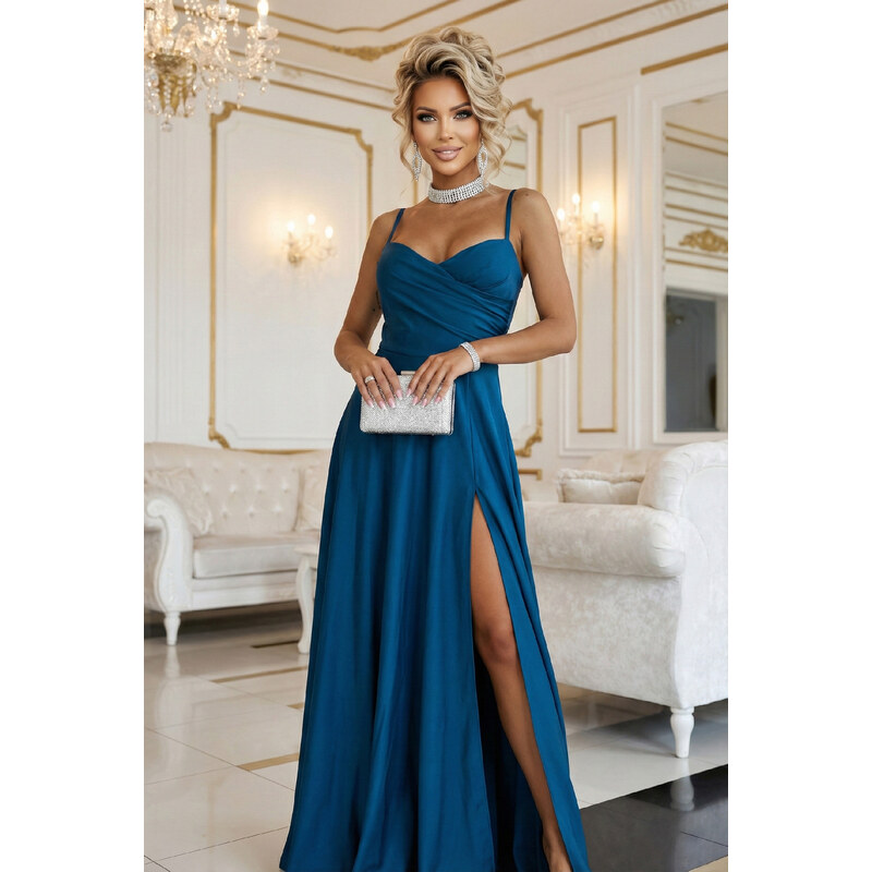 miadresses.sk Petrolejové spoločenské šaty s rozparkom 67123371