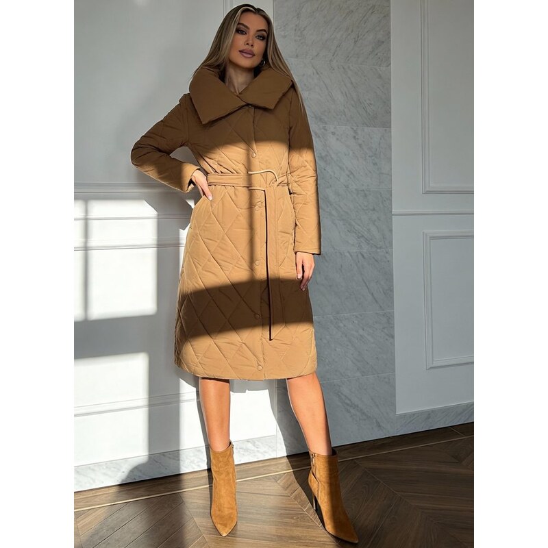 Due Linee Dámska camel exkluzívna prešívaná zimná bunda 35609697