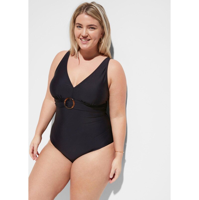 bonprix Jednodielne sťahovacie plavky, V-výstrih, farba čierna 44789799
