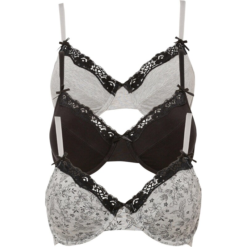 bonprix Podprsenka s kosticou (3ks v balení), bio bavlna, farba čierna 44742584