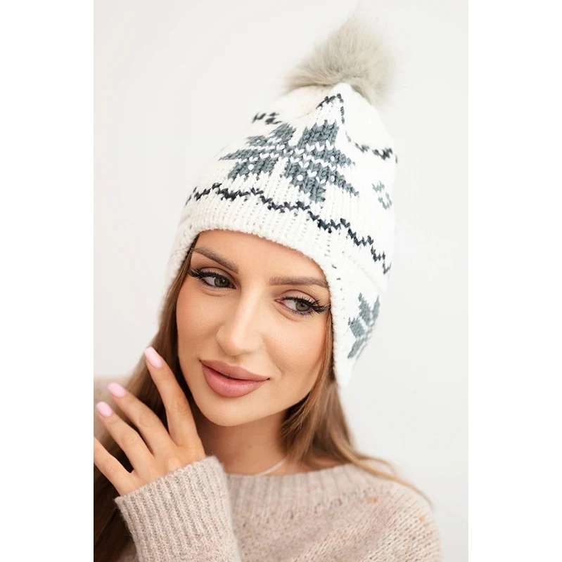 Kesi Dámska zimná čiapka so snehovou vločkou a brmbolcom 67038799