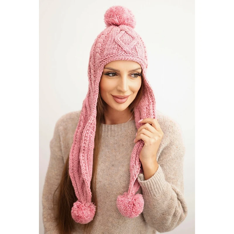 Dámska zimná čiapka s brmbolcami Kesi K448 ružová 67038800