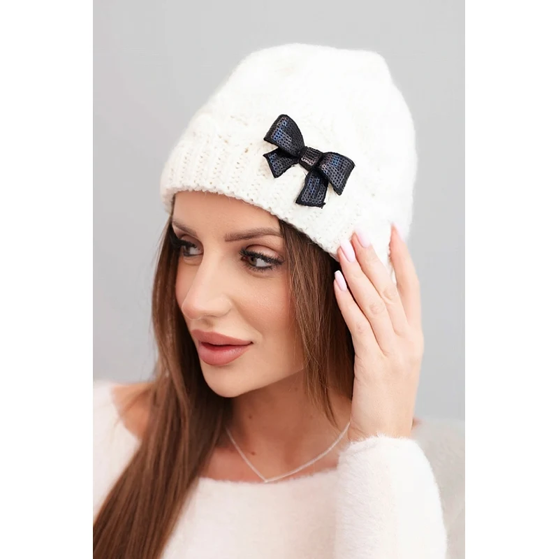 Kesi Dámska zimná čiapka s ozdobnou mašľou K438 ecru 67038791