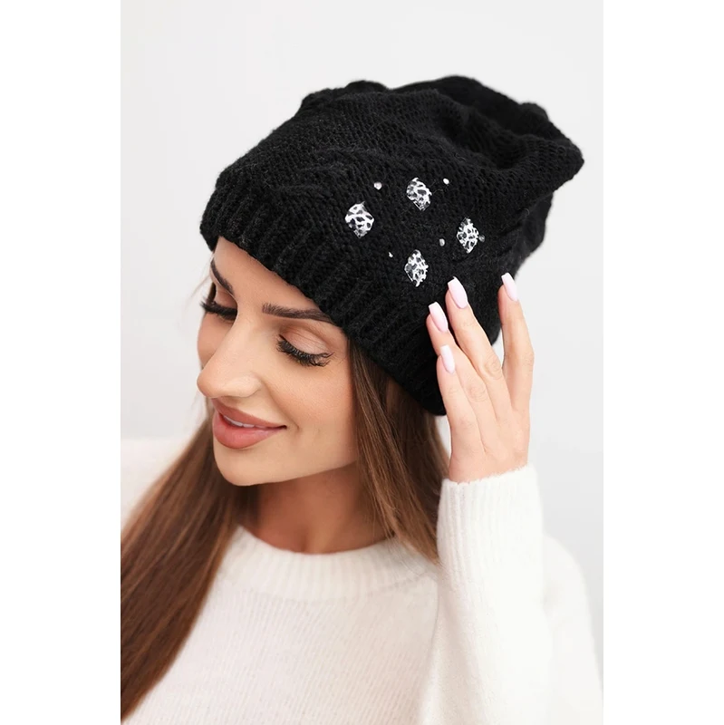Kesi Dámska zimná čiapka s aplikáciami K468 čierna 67044616
