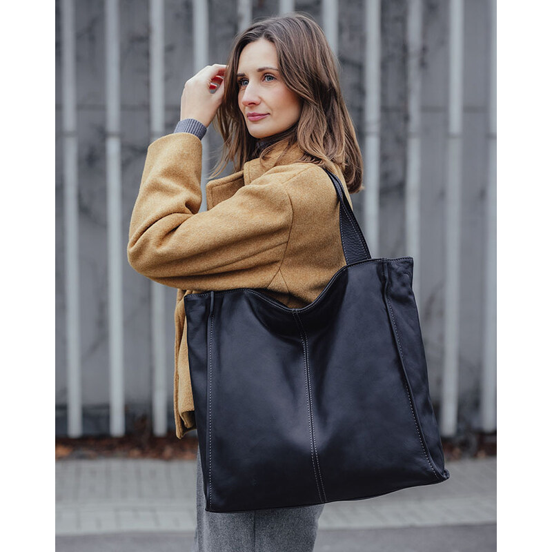 E-shop MARCO MAZZINI Čierna kožená shopper kabelka handmade