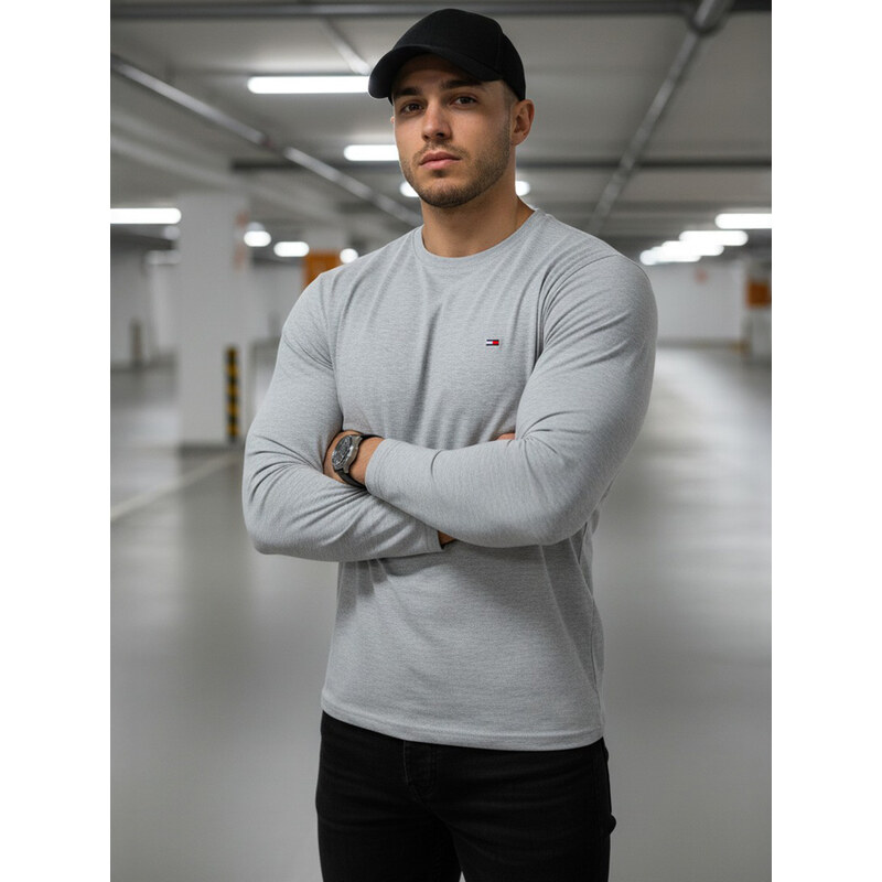 BASIC Svetlo šedé tričko s dlhým rukávom LX0539 26625111