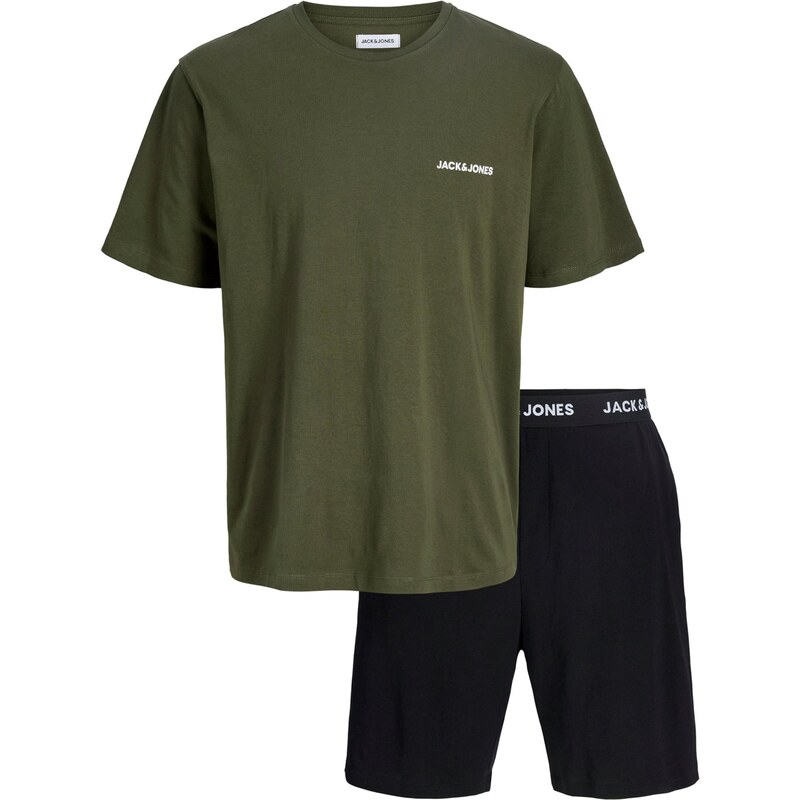 JACK & JONES Krátke pyžamo JACEVEREST olivová / čierna / biela 67057723