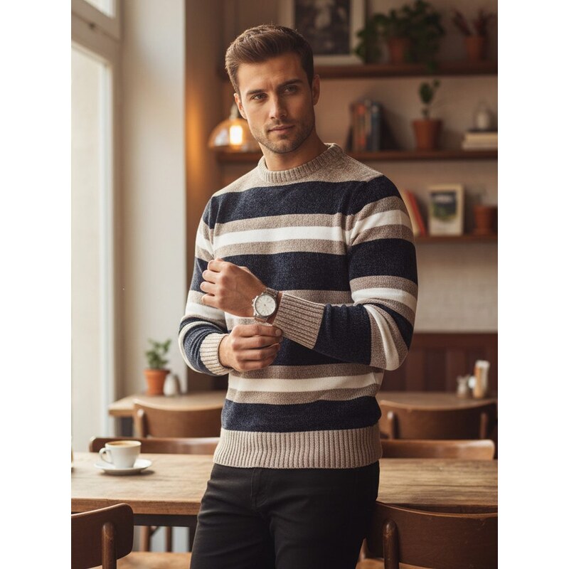 Dstreet Módny pásikovaný modrý sveter na zimu 64346015