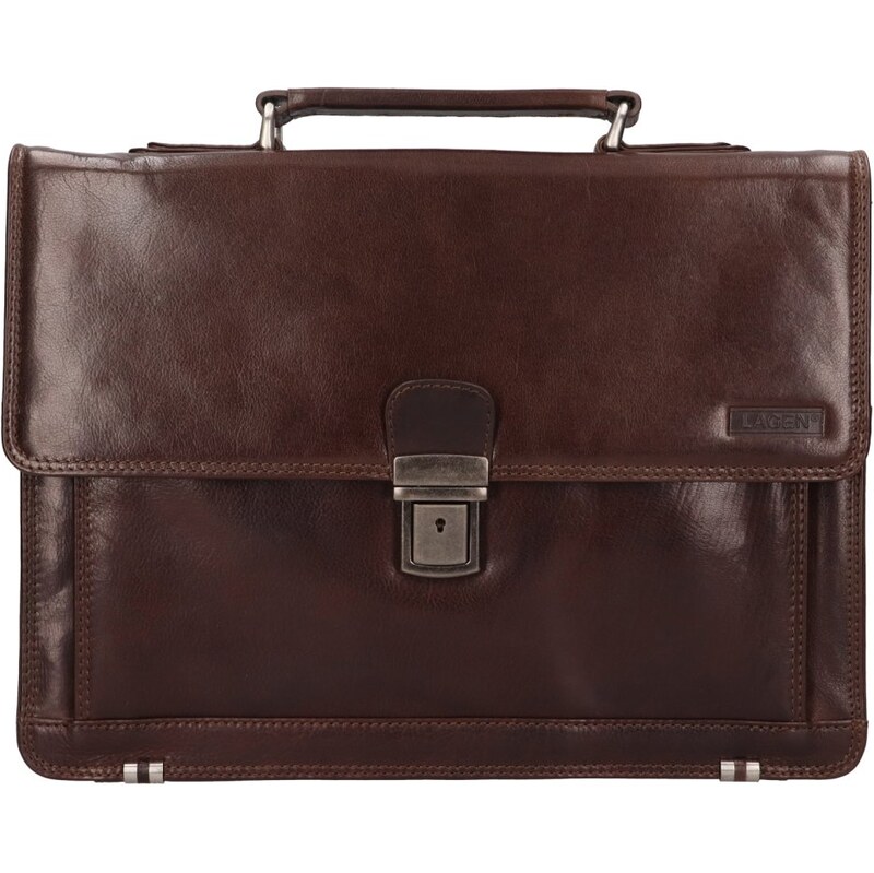 Lagen Pánska kožená aktovka 22079/T tm. hnedá 67062255