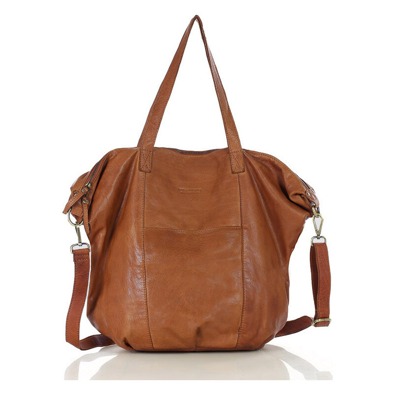 MARCO MAZZINI Karamelová kožená shopper bag s pletenou vsadkou (VS1b) 41558893