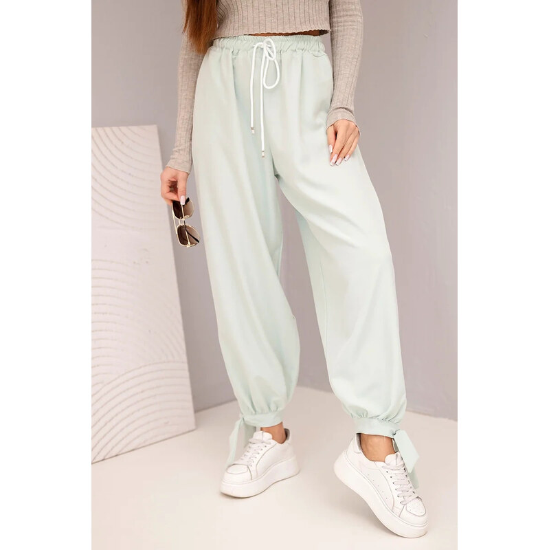 K-Fashion Dámske nohavice so širokými nohavicami a viazaním v spodnej 67262781