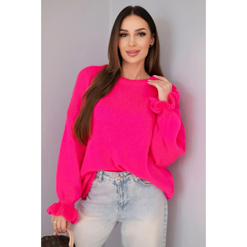 K-Fashion Dámsky sveter z mohéru a vlny voľného strihu v neónovo 67371032