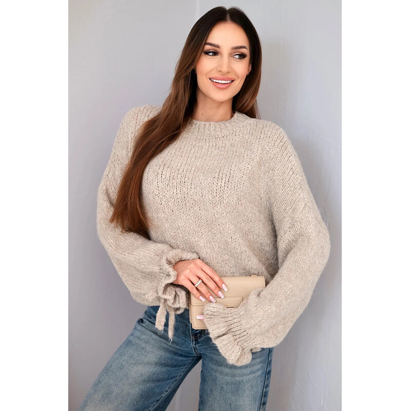 K-Fashion Dámsky mohérový sveter s hrubým úpletom a ozdobnými rukávmi 67075420