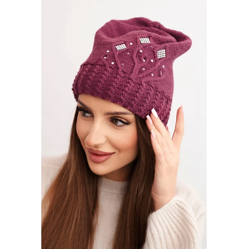 Dámska zimná čiapka s brmbolcami Kesi K448 fialová 67076034