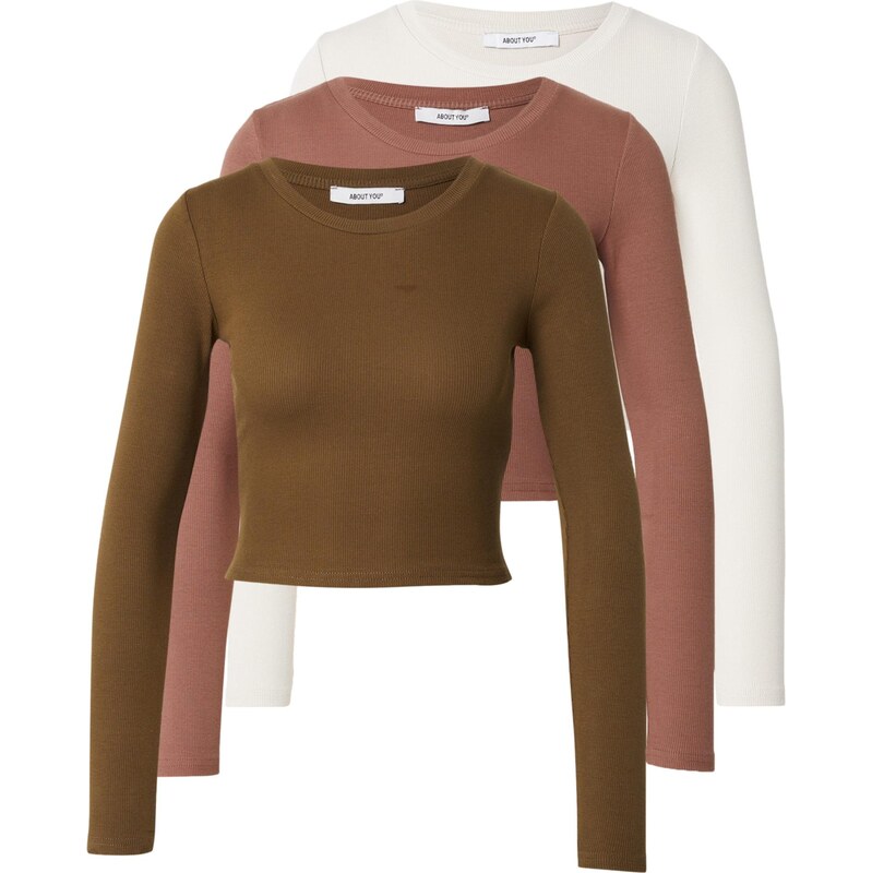 ABOUT YOU Tričko Loretta krémová / hrdzavohnedá / olivová 67078423