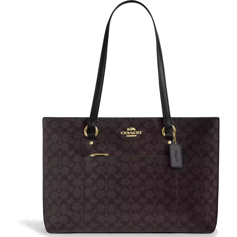 COACH Kabelka Station Tote Bag In Signature Canvas Gold Wallnut Black 67078449