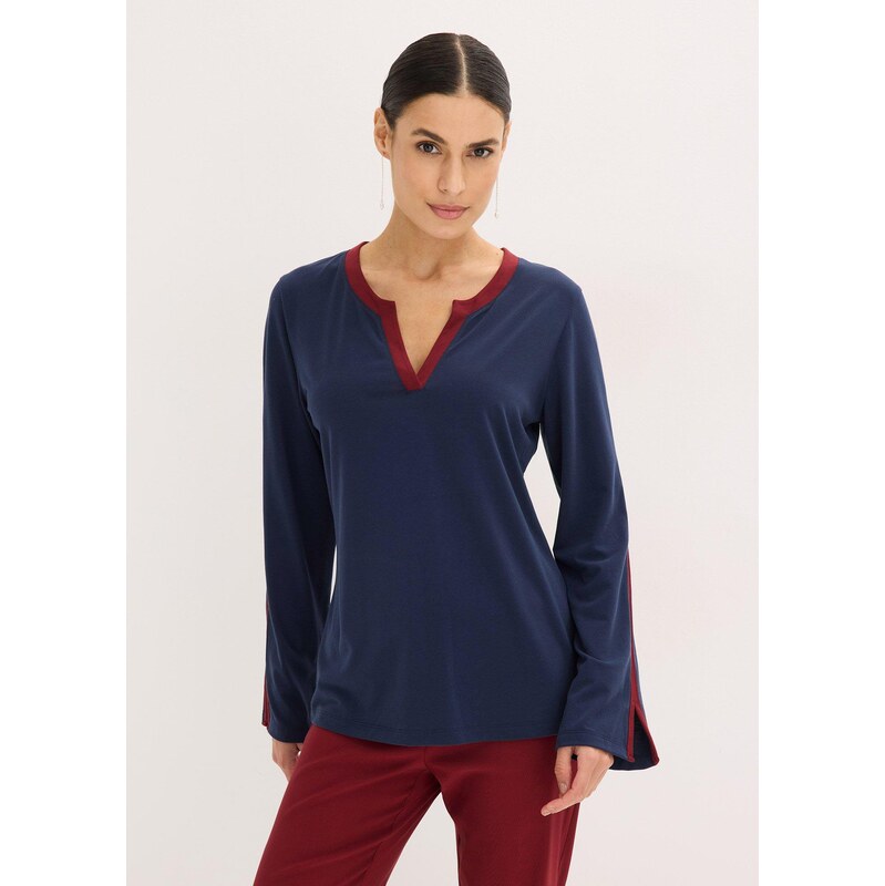 bonprix Tričko s dlhým rukávom s rozparkom, farba modrá 67085297