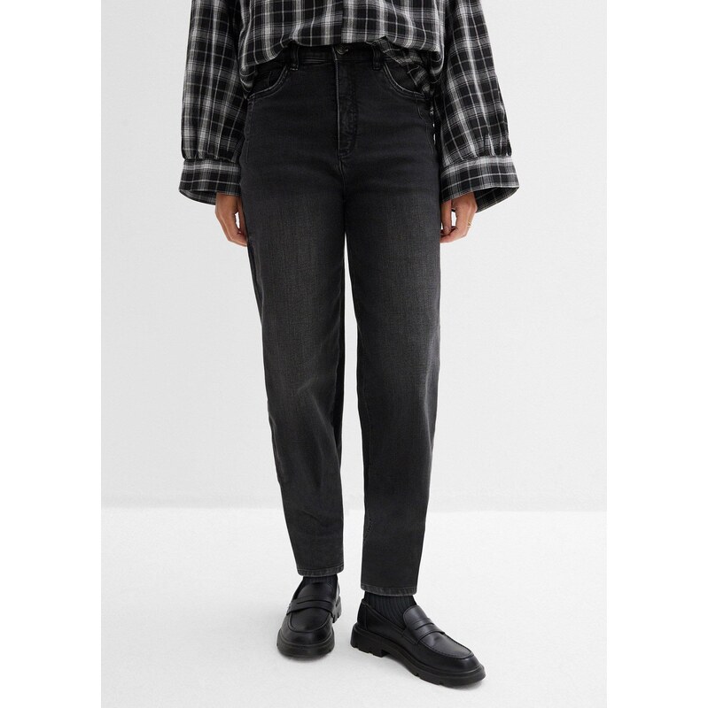 bonprix Barrel džínsy, z bio bavlny s vysokým pásom, farba čierna 67085316