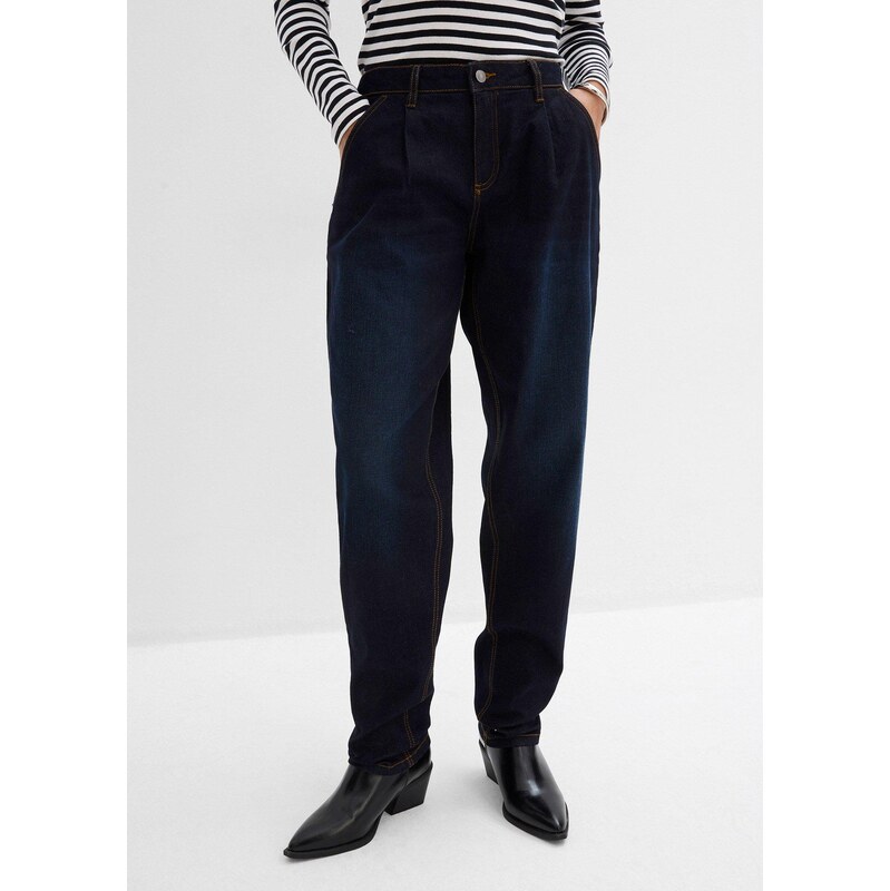 bonprix Džínsy Barrel, stredná výška pásu, strečové, farba modrá 67085317