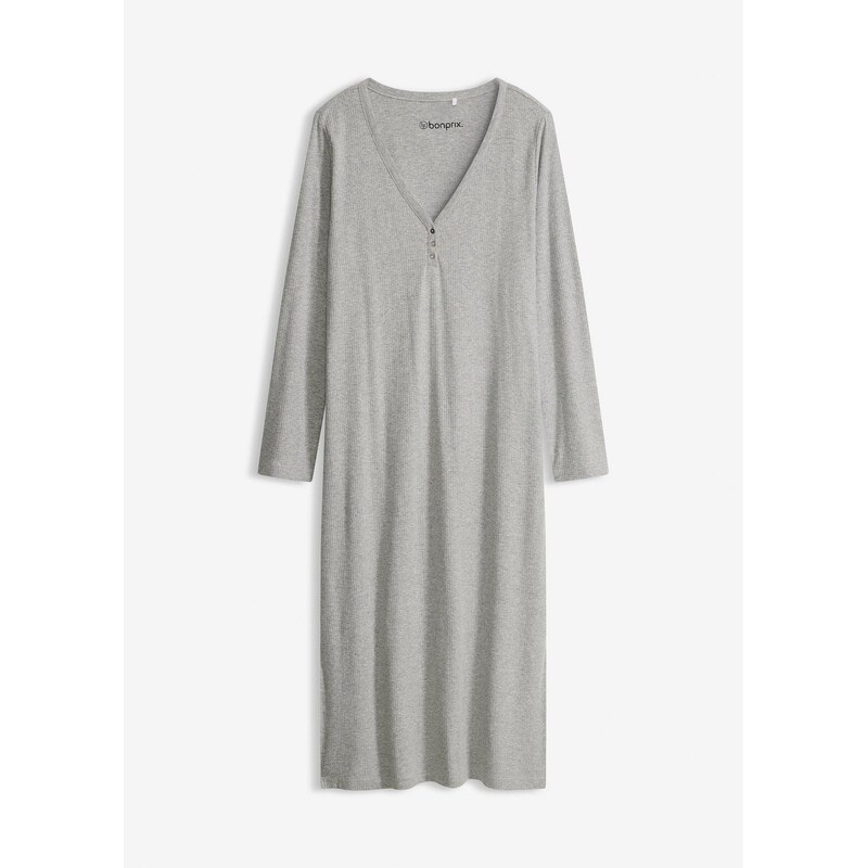 bonprix Nočná košeľa, vrúbkovaná s gombičkovou légou, farba šedá 67085321