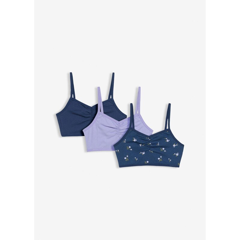 bonprix Podprsenkový top s mäkkou bio bavlnou(3 ks), farba modrá 67085331