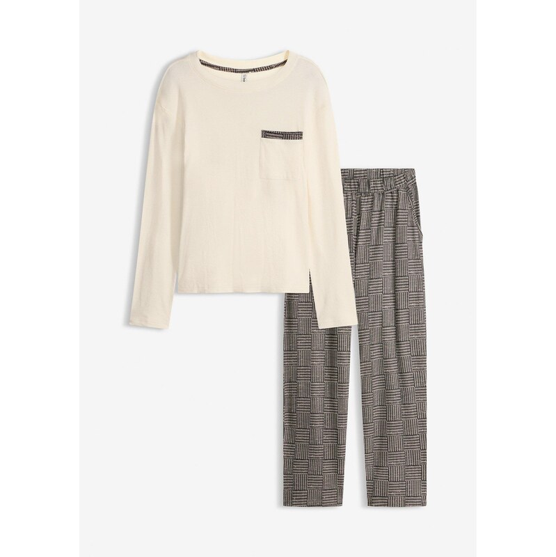 bonprix Pyžamo z mäkkej bavlny, farba béžová 67085337