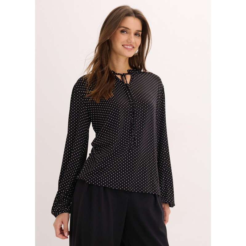 bonprix Tričko s dlhým rukávom z viskózového mixu, farba čierna 67085348