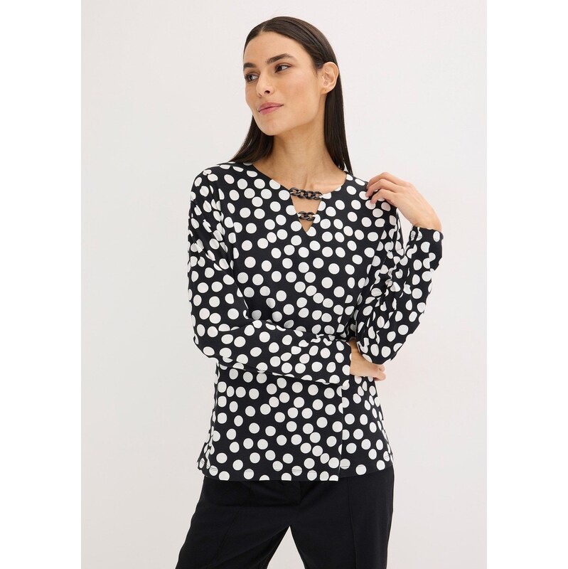 bonprix Úpletová tunika, dlhý rukáv, dekoratívny ozdobný detail, farba 67085358