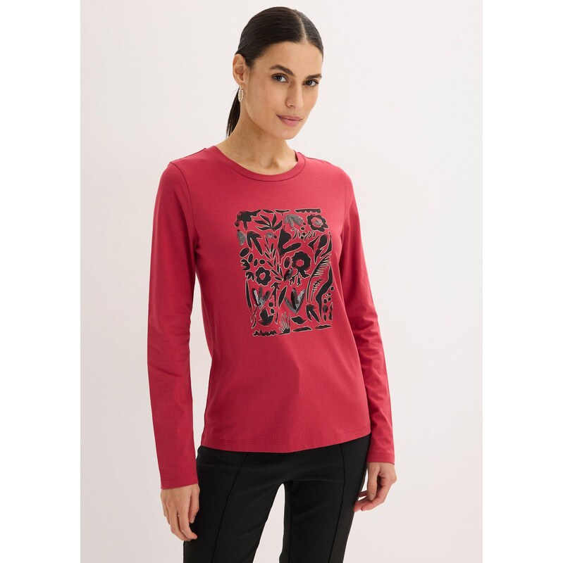 bonprix Tričko s dlhým rukávom a bio bavlnou, farba červená 67085355