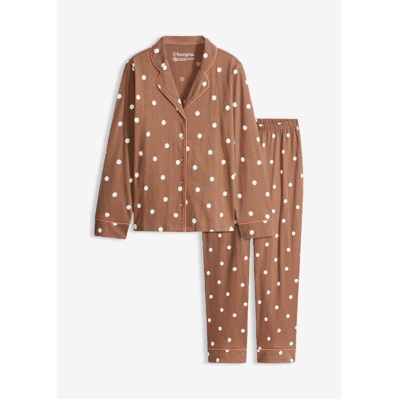 bonprix Pyžamo z mäkkej bavlny, farba hnedá 67085385